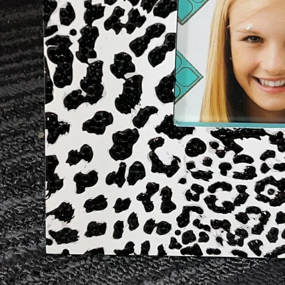 Rhinestone cheetah print sequin bow embellished 4x6 picture frame